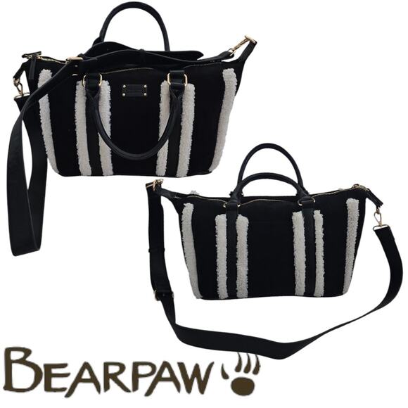 Bearpaw Faux Black Suede Top Handle Shoulder Crossbody Bag Sherling EUC - Picture 1 of 7